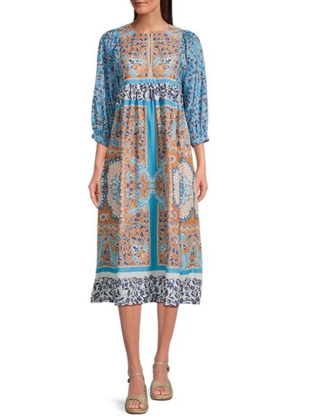 NWT Anthropologie Current Air Printed Split 3/4 Dolman Sleeve Empire Waist Dress